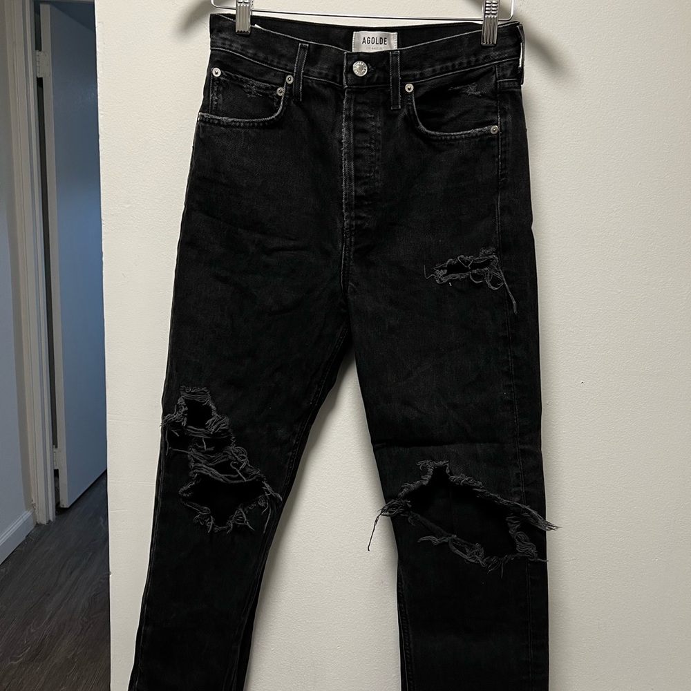 Agolde Black Straight leg Distressed Jeans